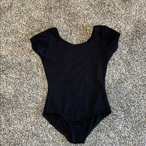 black cap sleeve leotard